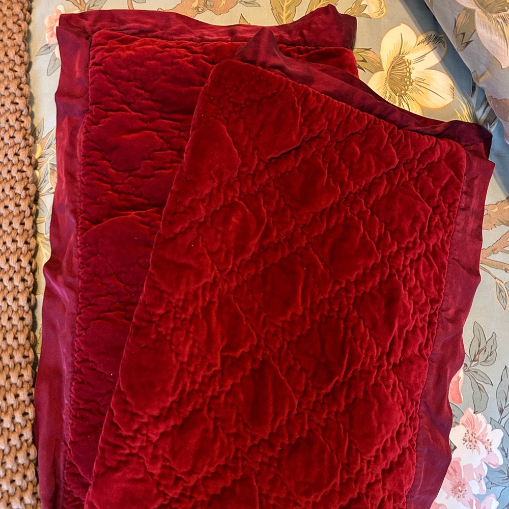 Pottery Barn Quilted Velvet and Silk Euro Sham Pillow Cases Set Pair of 2
